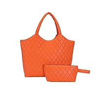 Large Puffy Tote Bag for Women, Lightweight Quilted Puffer Cotton Padded Shoulder Bag, Down Work Handbag