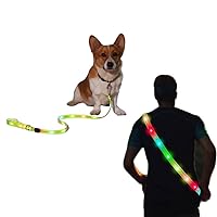 Light Up Vest for Night Walking+Light up Dog Leash for Night Walking Rechargeable Waterproof