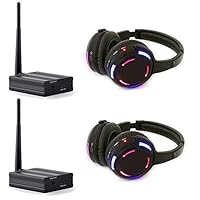 Professional Silent Disco LED Wireless Headphones and RF LED Silent Disco Earphones for iPod MP3 DJ Music Pary Club (2 led Headphone + 2 Transmitter)