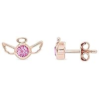 Created Diamond Angel Wings Stud Earring for Women's & Girl's Round Cut Pink Tourmaline 925 Sterling Silver 14K Gold Over