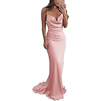Backless Mermaid Bridesmaid Dresses Silk Satin Spaghetti Straps Long Prom Evening Party Dress for Women Formal