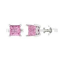 Clara Pucci 2.0 ct Princess Cut Solitaire unique Fine Earrings Pink Simulated Diamond Anniversary Stud Earrings 14k White Gold Push Back