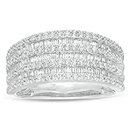 Baguette & Round Cut Diamond Multi-Row Engagement Ring 14k White Gold Over