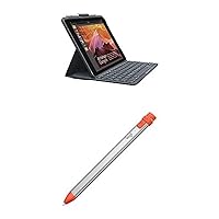 Logitech Slim Folio with Integrated Bluetooth Keyboard for iPad (5th and 6th Generation) Black & Crayon Digital Pencil - Orange