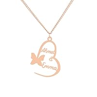 Creative Butterfly Heart Shape 2 Custom Names Necklace Fashion Animal Customized Pendant Jewelry
