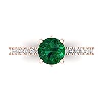 Clara Pucci 1.54 ct Round Cut cathedral Solitaire Simulated Green Emerald Engagement Promise Anniversary Bridal accent Ring 14k Rose Gold