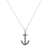 Necklace in white gold 18 Kt 750/1000 with anchor and black diamonds