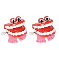 2 Count Chattering Chomping Wind up TOY Walking Teeth with Eyes
