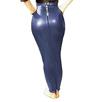 Lockable High Waist Full Zip Bodycon Mermaid Skirts for Women PU Leather Pencil Skirts Sissy Hobble Skirt Slim Long Skirt Custom (4X-Large,deep Blue,4X-Large)