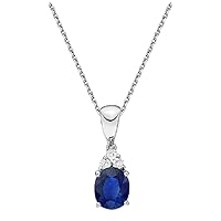 1 CT Oval Cut Created Blue Sapphire Solitaire Petite Pendant Necklace 14k White Gold Finish