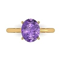 2.55 Oval Cut Solitaire Genuine Simulated Alexandrite 4-Prong Stunning Classic Statement Ring 14k Yellow Gold for Women