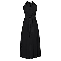 GRACE KARIN Womens 2024 Halter Neck Dress Sleeveless Tie Front A-line Midi Dress Solid Cut Out Prom Wedding Guest Dress
