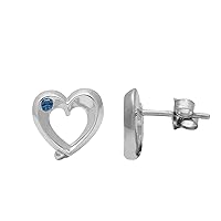 Multi Choice Round Shape Gemstone 925 Sterling Silver Heart Design Love Stud Earring (swiss-blue-topaz)