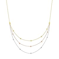 14k Yellow White and Rose Gold Tricolor Bib Necklace With Sparkle Cut Beads 17 Inch Jewelry for Women