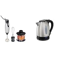 Hamilton Beach 4-in-1 Electric Immersion Hand Blender with Handheld Blending Stick & Electric Tea Kettle, Water Boiler & Heater, 1.7 Liter