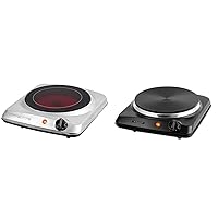 OVENTE Countertop Infrared Single Burner, 1000W Electric Hot Plate & Electric Countertop Single Burner, 1000W Cooktop with 7.25 Inch Cast Iron Hot Plate, 5 Level Temperature Control