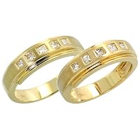 14k Gold Matte Center Band Diamond Wedding Set (6mm each), w/ 0.55 Carat Invisible Set Diamonds, (Men's Size: 9 to 12)