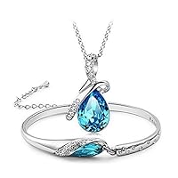 Frienemy Presents Crystal Combo Jewellery Pendant Necklace Set and Bracelet for Girls and Women (Blue) #Frienemy-1949