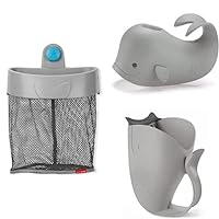 Skip Hop Baby Bath Time Gift Set with Bath Toy Organizer, Rinser, and Spout Cover, Grey
