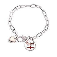 England National Flag Red Pattern Heart Chain Bracelet Jewelry Charm Fashion