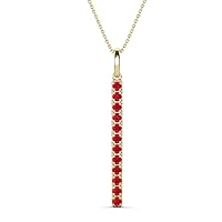 Alternating Round Ruby 0.32 ctw Vertical Pendant Necklace 14K Gold