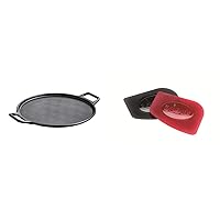 Lodge BOLD 14 Inch Seasoned Cast Iron Pizza Pan, Design-Forward Cookware & SCRAPERPK Durable Pan Scrapers, Red and Black, 2-Pack