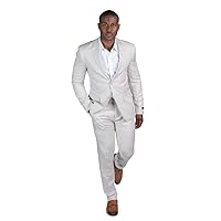 Slim Fit Mens Linen Suit Notch Lapel 2 Button