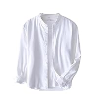 Men Clothing Stand Collar Long Sleeve Cotton Linen Shirt Japanese Casual Breathable Loose