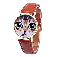 Frienemy Presents Fashion Leather Cat Face Round Dial Analog Bracelet Watch for Girls #Sr-1282#Frienemy-1282