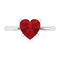 Clara Pucci 2.0 ct Heart Cut Solitaire Simulated Red Ruby 5-Prong Engagement Wedding Bridal Promise Anniversary Ring 14k White Gold