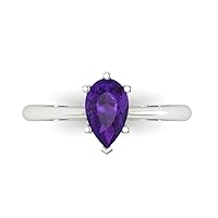 Clara Pucci 0.9ct Pear Cut Solitaire Natural Amethyst 6-Prong Proposal Wedding Bridal Designer Anniversary Ring 14k White Gold for Women