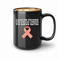 Endometrial Cancer Survivor Coffee Mug 15oz Black -Wrong Uterus - Endometrial Cancer Awareness Peach Ribbon For Cancer Uterine Cancer Survivor