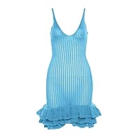 Sexy Dress Knit Women's Spaghetti Straps Sleeveless Ruffle Hem Bodycon Mini Dress Outfit Club