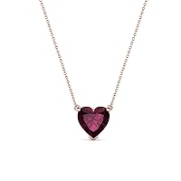 Rhodolite Garnet Heart Shape 1.10 ct Solitaire Pendant Necklace in 14K Gold with 16 Inches Chain.