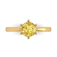 1.1 ct Round Cut Solitaire Yellow Simulated Diamond Classic Anniversary Promise Bridal ring 18K Yellow gold for Women