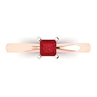 0.6 ct Princess Cut Solitaire Simulated Ruby Classic Anniversary Promise Engagement ring Solid 18K Rose Gold for Women