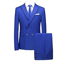 Men's Peak Lapels 6 Buttons Solid Color Mens Suits