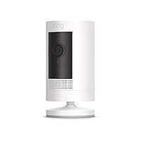 Certified Refurbished Ring Stick Up Cam Battery HD security camera with custom privacy controls, Simple setup, Works with Alexa - White