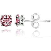 ANGEL SALES 1.00 Ct Round CZ Pink Sapphire Solitaire Stud Earrings For Girls & Women's 14K White Gold Finish