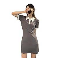 Dress Temperament Polo Collar Short Sleeve Dress Female Summer High Waist Thin A-Line Short Skirt Korean Dress