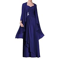 Mother of The Bride Dresses with Jacket Chiffon Pleated Long Evening Gowns Formal Dresses with Sleeves