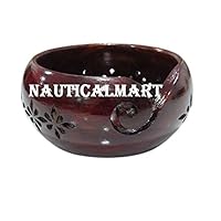 Rosewood Crafted Wooden Yarn Storage Bowl with Carved Holes & Drills | Knitting Crochet Accessories