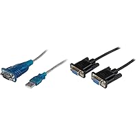 StarTech.com 1 Port USB to Serial RS232 Adapter & 2m Black DB9 RS232 Serial Null Modem Cable F/F - DB9 Female to Female - 9 pin RS232 Null Modem Cable - 2 Meter, Black (SCNM9FF2MBK)