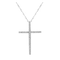 14k White Gold 0.11ctw Diamond Pave Cross Pendant Necklace 18
