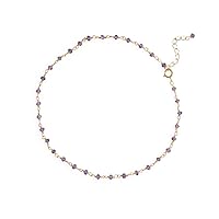 14k Gold Plated 925 Sterling Silver 9.5 Inch + 1 Inch Bead Anklet Inch 2.7mm Amethyst Beads Jewelry for Women