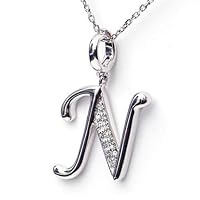 Silver Diamond Initial Pendant N with Silver Chain
