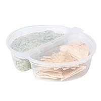 Restaurantware Futura 4 Ounce Snack Containers 100 Microwavable Sauce Containers - 2 Compartments Hinged Lid Clear Plastic Portion Cups For Condiments Or Dips