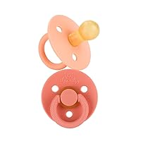 Itzy Ritzy Natural Rubber Pacifiers Set of 2 – Natural Rubber Newborn Pacifiers with Cherry-Shaped Nipple & Large Air Holes for Added Safety; Set of 2 in Apricot & Terracotta, Ages 0 – 6 Months