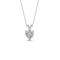 Heart Shaped 5mm-8mm Solitaire Pendant W/18 Chain In 14K White Gold Plated 925 Sterling Silver Clear D/VVS1 Diamond
