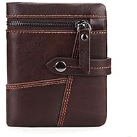 Wallet for Men Men's Leather Wallet Crazy Horse Skin Large Capacity Hand Wallet Oil Wax Twofold Zipper Unretentive Paragraph (Color : Coffee, Size : S)
